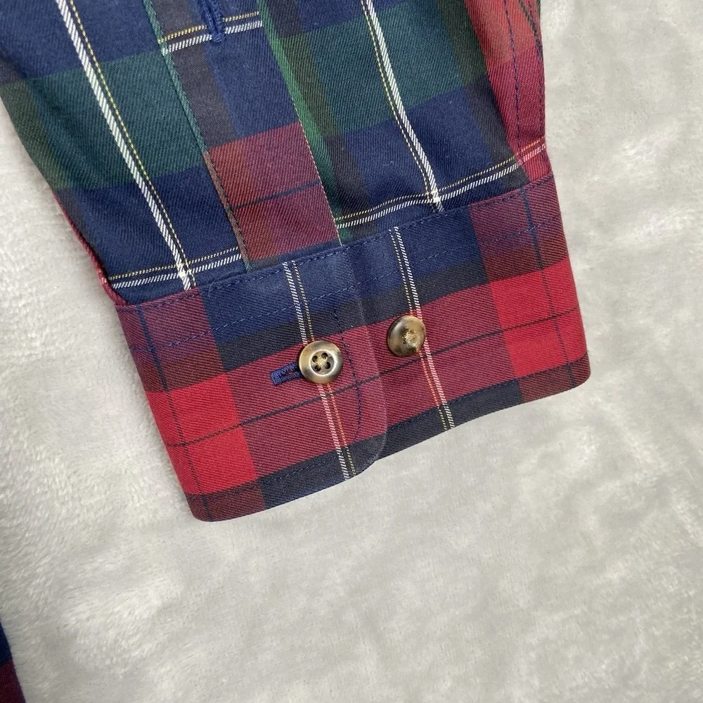L.L. Bean Shirt Mens Large Tall Button Down Merino Wool Cotton Plaid Long Sleeve